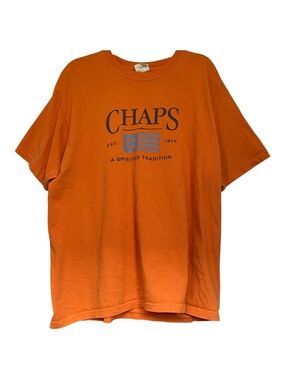 Vintage Chaps Men's Comfy Orange Short Sleeve Logo Large Tee Made in Canada
